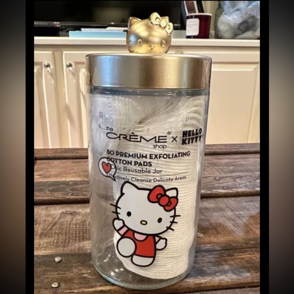 Hello Kitty X The Crème Shop Large Reusable Jar + Premium Cotton Pads NWT Sealed - Picture 1 of 4